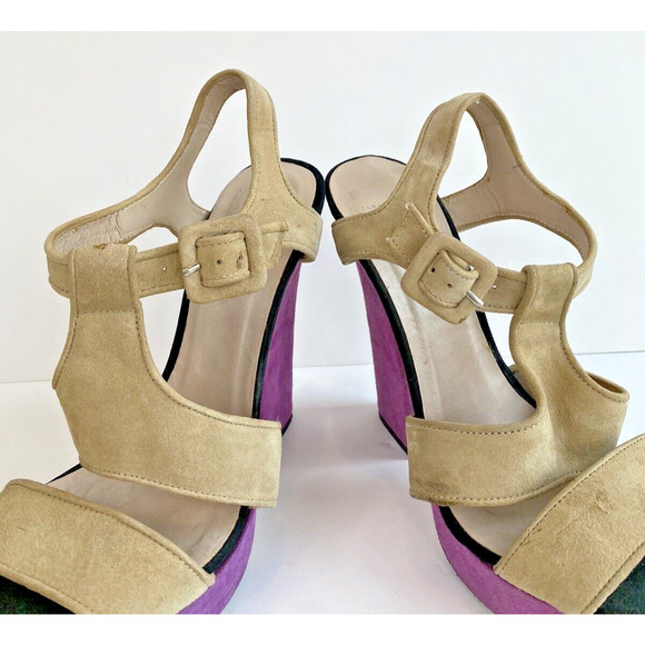 Zara Woman Colorblock Suede T Strap Heels EU 38 US 7.5 - Picture 7 of 13